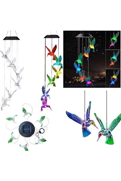 Zenorius Wind Chime, Model with 6 Transparent Hummingbirds, Multicolored Ligh...
