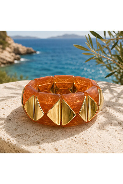Shinestar atelier Gold Detaylı Geometrik Esnek Bileklik | Mare Serisi