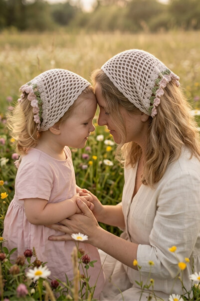 Feya Hana Anne-Kız Çiçekli Örgü Bandana Seti