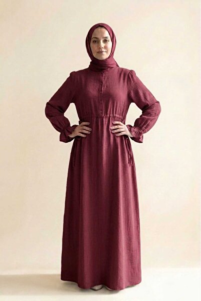 PORİENTO Burgundy Women's 100% Cotton Muslin Fabric Waist-Tied Drawstring But...