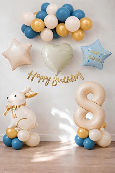 Patladı Gitti Blue Rabbit Themed 8Th Birthday Balloon Set