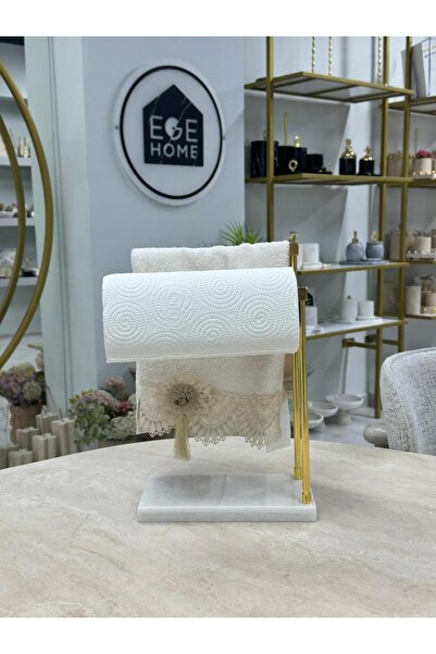Ege Home Decoration حامل مناشف مزدوج من الرخام الأبيض الطبيعي المزخرف باللون ...