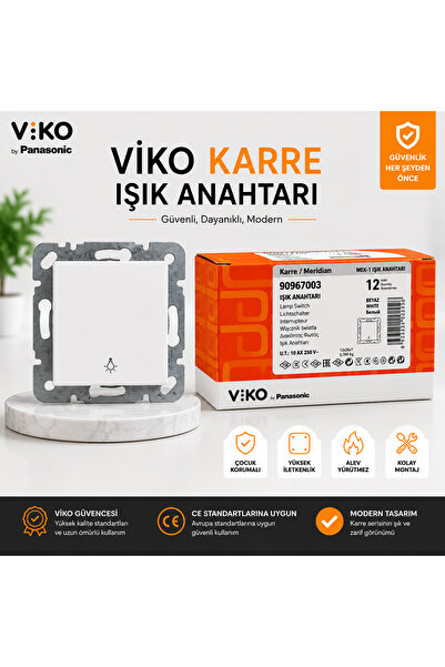 VİKO Karre Beyaz Light (Işık) Anahtarı 12 Adet (Çerçeve Hariç)