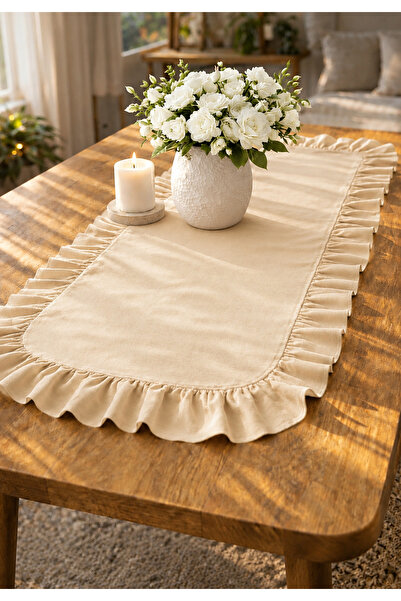 ŞAH TEXTILE DESIGN Bej Sık Fırfırlı keten runner 40x110