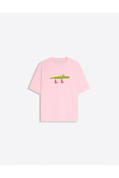 Disante Tricou de damă oversize cu imprimeu crocodil și guler tip bicicletă