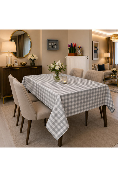 Zeren Home مفرش طاولة ريفي رمادي اللون من بوتيكار |   قماش الكتان المقاوم للس...