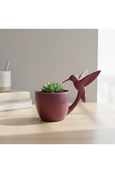 OEM Decorative Pot with Hummingbird, Small Plant Holder - Purple red composit...