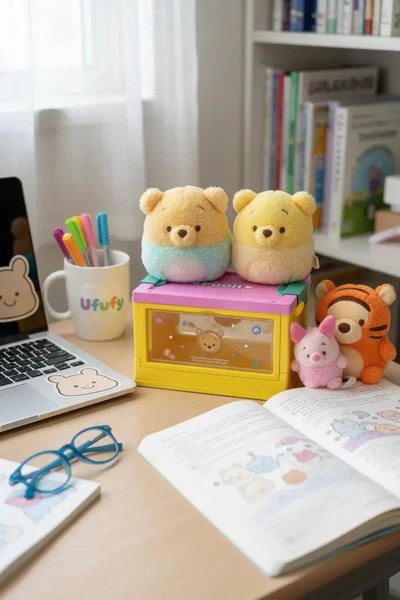 Miniso صندوق تخزين صغير مرخص من ديزني تسم تسم بوه مع نافذة جانبية - منظم ملحق...