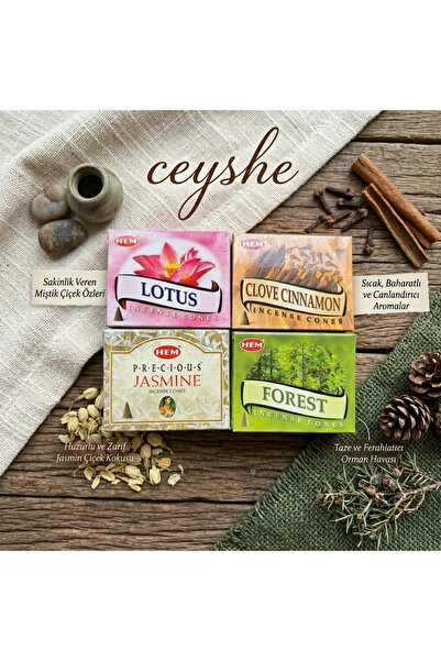 Hem Meditasyon Aromaterapi Sakinleştirici Kokular 4 Paket (40) Konik Tütsü (G...