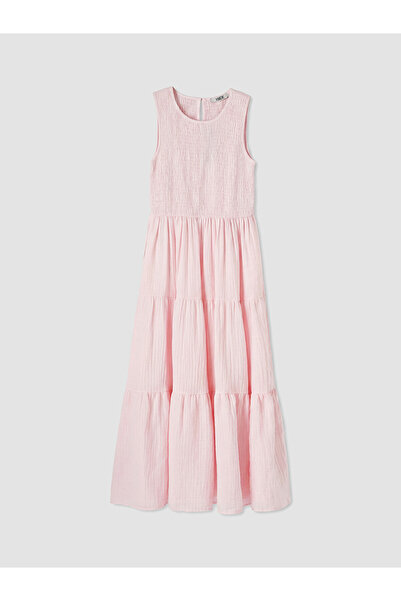 LC Waikiki Nevavm Oval Collar Gipeli Muslin Layered Dress with a Difference