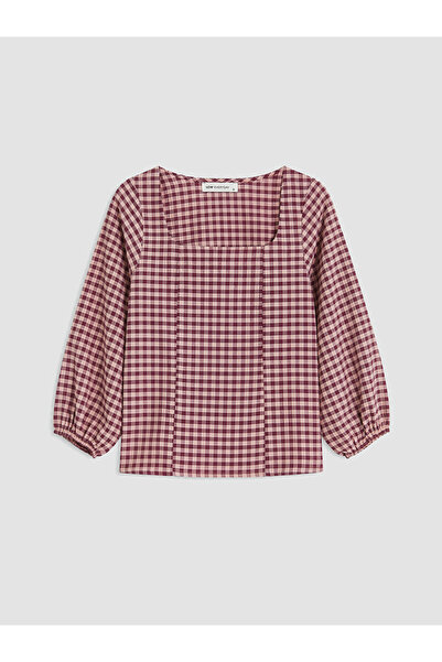 LC Waikiki Nevavm Square Collar Plaid Balloon Sleeve Blouse with a Difference