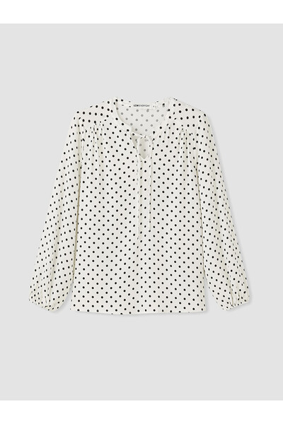 LC Waikiki Nevavm Contrast Collar Polka Dot Gathered Blouse