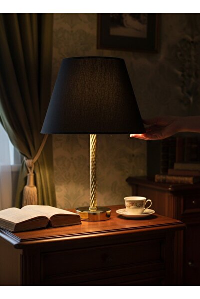 Dekovien Modern Lampshade Black Coated Headboard Twisted Metal Gold Leg 45X25Cm