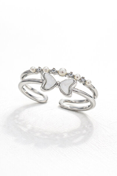 Duiwerlis Women's Pearl Detailed Bow Figured Adjustable Silver Color Elegant ...