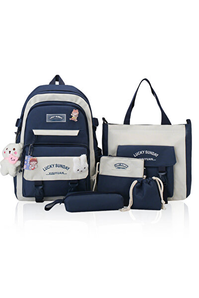 HI-FINE 5-Piece School Backpack Set, Cute Casual Student Backpack with Tote B...
