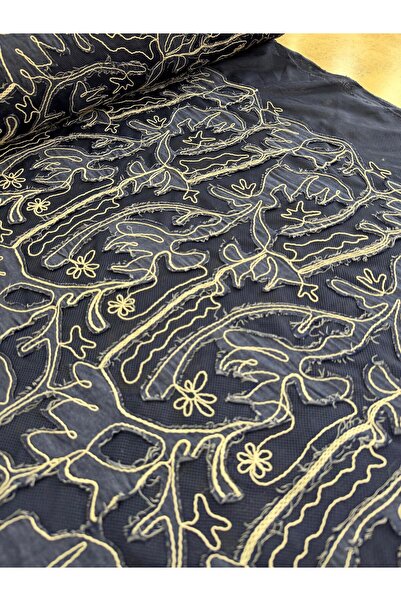 METERİAL Special Design Denim Laser-Cut Mesh Fabric - Denim Fabric with Fring...