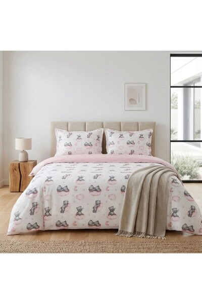 Pucioasa Double Duvet Cover Set made of %100 cotton , 4 pieces, Grey Bears