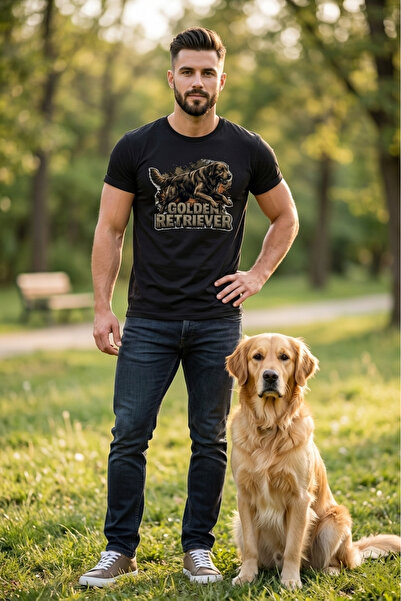 WİDİ Unisex Golden Retriver Printed T-Shirt - Hunter Dogs Series Crew Neck Co...