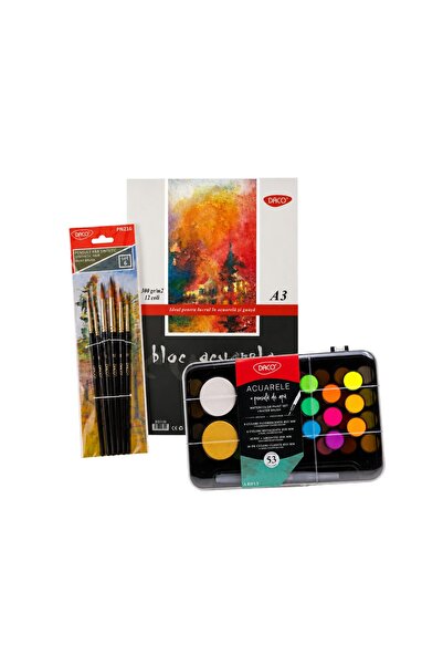 Daco Painting Top Bottom Set - Watercolors 53 Colors AR053 + Watercolor Pad A...
