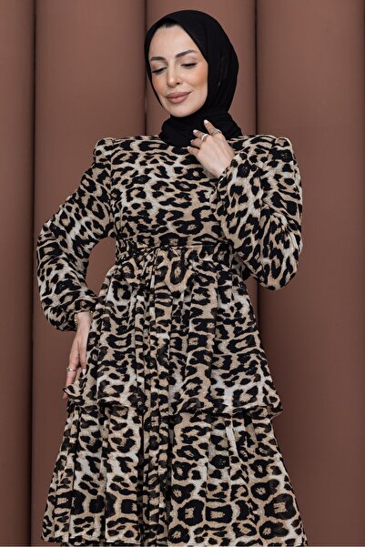 PAVENTİ Layered Look Tie-Front Dress Leopard