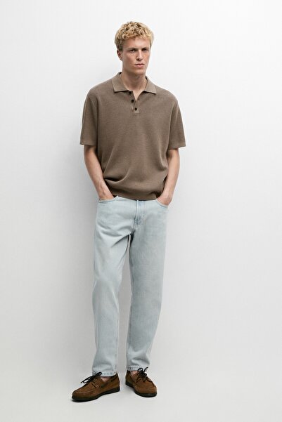 Massimo Dutti %100 pamuklu kontrast dokulu polo t-shirt