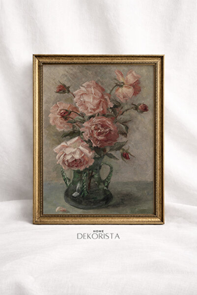 HOME DEKORİSTA Vintage ροζ λουλούδι με κορνίζα χωρίς γυαλί Πίνακας – Vintage ...