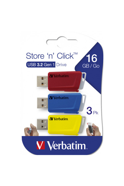 Verbatim Memorie USB Store' n Click 3x16 GB USB 3.2 Roșu Albastru Galben