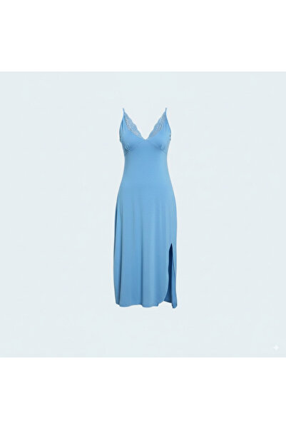 Generic Soft Viscose Night Dress with Side Slit and Delicate Lace Chest Detai...