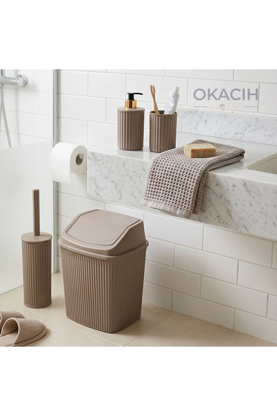 okacih طقم إكسسوارات حمام مخطط من 4 قطع - طقم كامل فاخر بلون أنثراسايت مع موز...