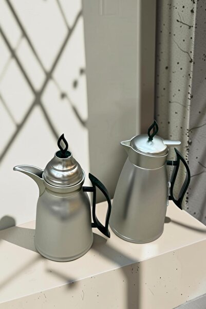 WAHJ ALMASAH Tramisu Tea and Coffee Set Steel Matte Silver and Marble Handle ...