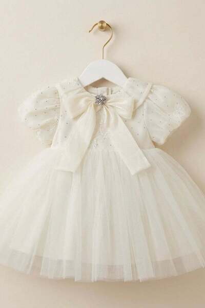 miabambim Collar Detailed Special Occasion Baby Girl Dress Ecru