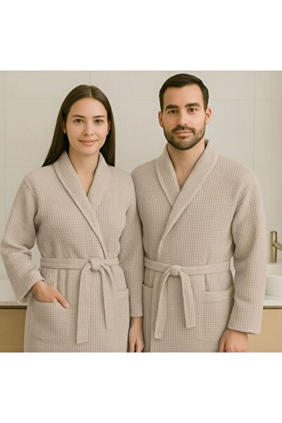 Pucioasa Halat baie gofrat unisex, bumbac 100%, XL/XXL, Bej