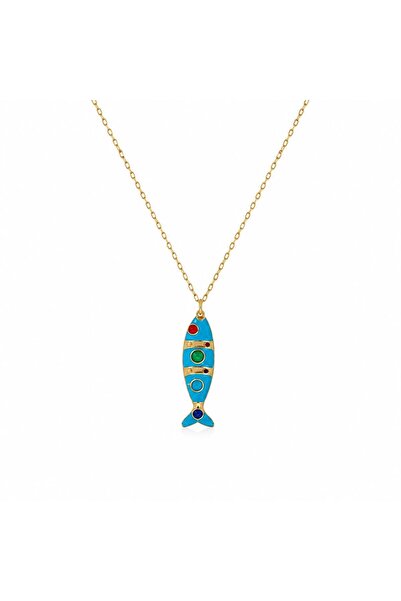 Lovecharm Hareketli Kuyruklu Mavi Balık Kolye 316L Çelik 14K Altın Kaplama Re...