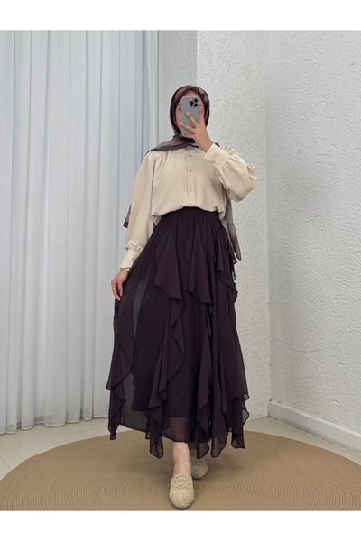 Holehola Zühre Ruffled Chiffon Skirt-Aa4572 Brown