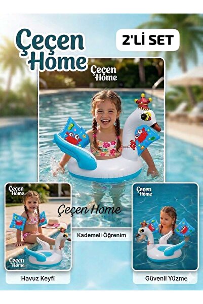 ÇEÇEN HOME Kuğu Desenli Çocuk Deniz Simidi Ve Yengeç Desenli Çocuk Kolluk Set...