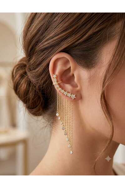 TAKI MİLA VİP Earcuff Taş Detaylı Rodyum Küpe