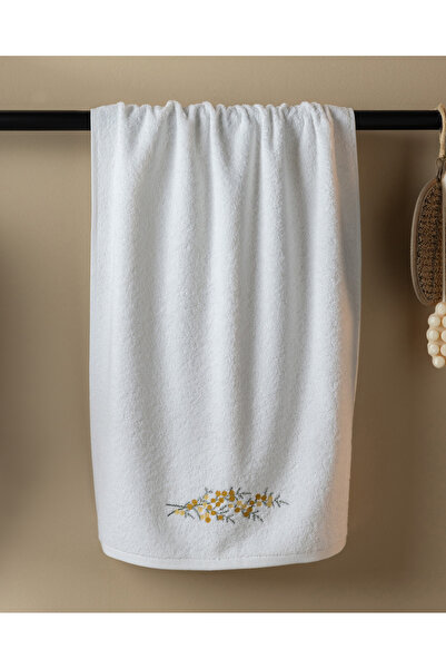 Madame Coco Pansy 100% Cotton Embroidered Face Towel - White/Yellow - 50X70 cm