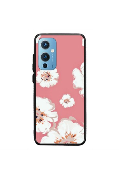 Other Oneplus 9 5G White Flowers Black Glossy Θήκη