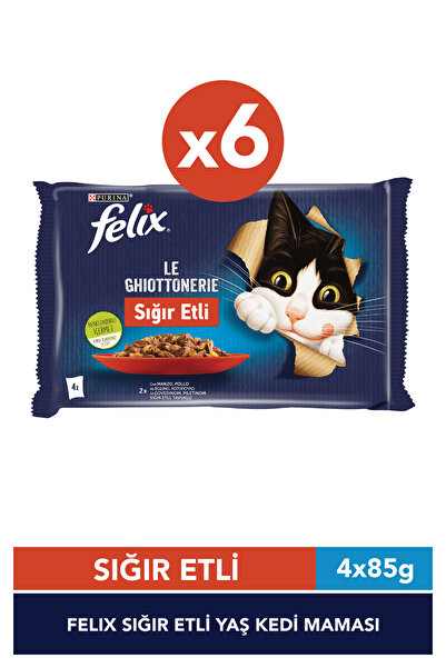 FELIX Sığır Etli Yaş Kedi Maması 4 x 85 g x 6 Adet