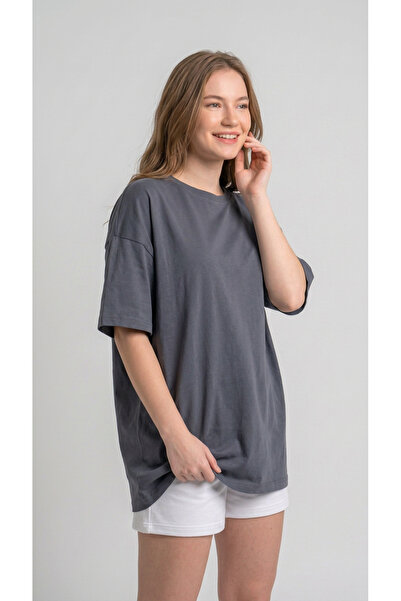 BADESSA Γυναικείο μπλουζάκι Smoked Oversize με λαιμόκοψη ποδηλάτου, άνετη εφα...