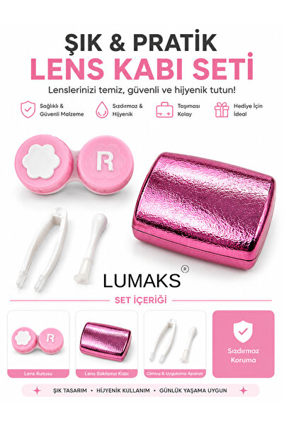 LUMAKS Metalik Pembe Lens Kabı Seti | Premium Aynalı Lens Saklama Kutusu ve B...