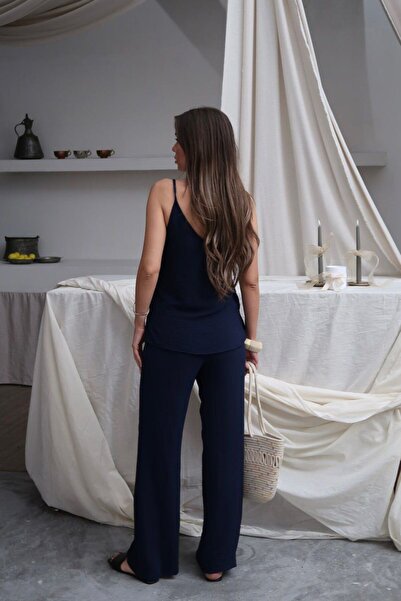 Tumtum Wear Thin Strap V-Neck Blouse and High Waist Aerobin Pants Bottom Top Set