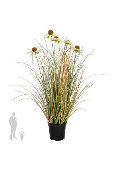 Roberto Rossi Iarba artificiala Onion 60 cm cu 5 flori albe de crizantema