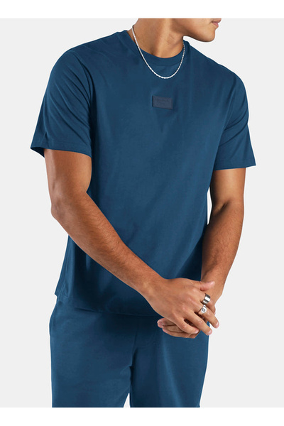 Reebok 100253070 SILICONE BADGE T-SHIRT Mavi Yuvarlak Yaka Regular Fit Düz Er...