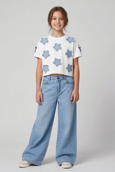 Dmb Kız Çocuk Mobil Çiçekli Crop T-Shirt