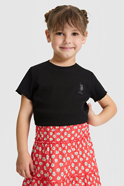 U.S. Polo Assn. تي شيرت أساسي أسود برقبة دائرية للفتيات 50325610-VR046