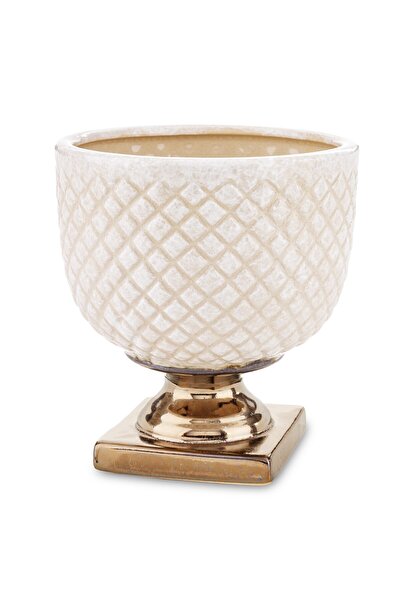 DecoDepot Ceramic chalice-style casserole, white/gold, 18.5x17.5x17.5 cm