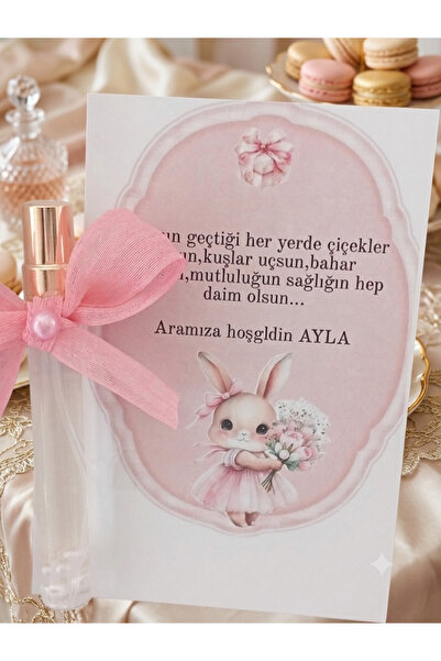 BYMELİKEDEN Baby Shower ve Bebek Mevlüt Hediyeliği - Tavşanlı Kartlı Parfüm k...