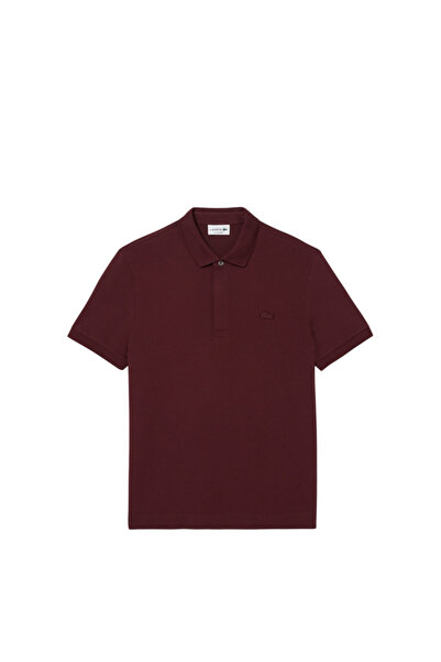 Lacoste تي شيرت بولو رجالي ذو قصة عادية باللون الأحمر الداكن من باريس PH5522.BZD