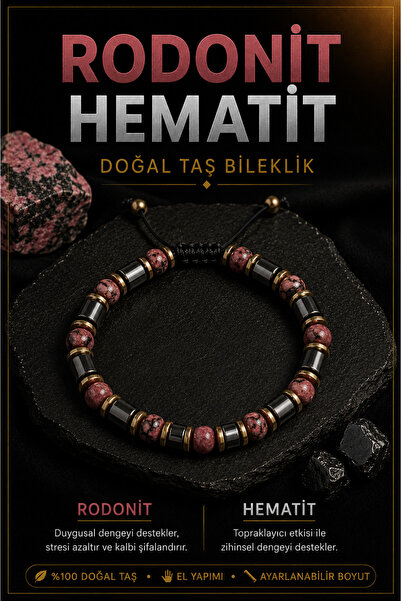 OSMANLI DOĞAL TAŞ Rodonit & Hematit Doğal Taş Bileklik